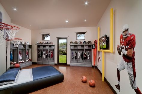 Man cave? Couch and mini bar instead of bed. Hubby would love it! Football Room, Football Rooms, Football Bedroom, Basketball Room, Sport Bedroom, Build House, Toddler Boys Room, Eclectic Bedroom, Sports Room