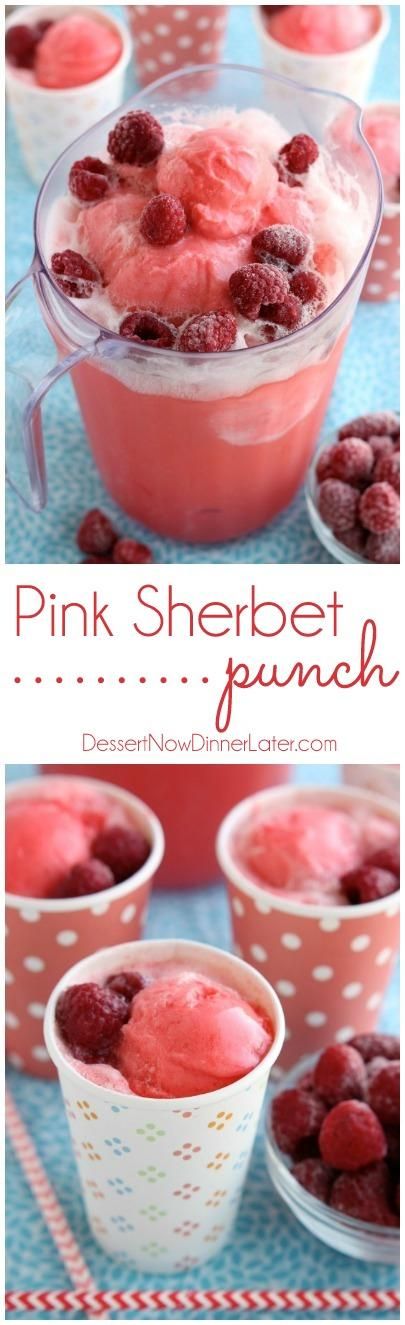 This Pink Sherbet Punch is only 2 ingredients for a fizzy, frothy drink! Add frozen fruit for a garnish and you've got a party punch great for baby showers, Valentine's Day, or summer gatherings! Shower Punch, Shower Foods, Sherbet Punch, Yummy Cocktails, Baby Shower Punch, Baby Shower Snacks, Baby Shower Drinks, Punch Drinks, Baby Shower Pink