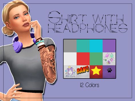 Sims 4 - cc - Maxis Match shirt with headphones made with a mesh of the sims 4 get together. 18 colors, on the page shows one by one the colors of this shirt that has all the style, renewing game content;) Sims 4 Get Together, Female Shirt, Sims 4 Cc Skin, Sims 4 Cc Folder, Clothing Female, Sims 4 Toddler, Sims4 Clothes, Sims 4 Update, Sims 4 Mods Clothes