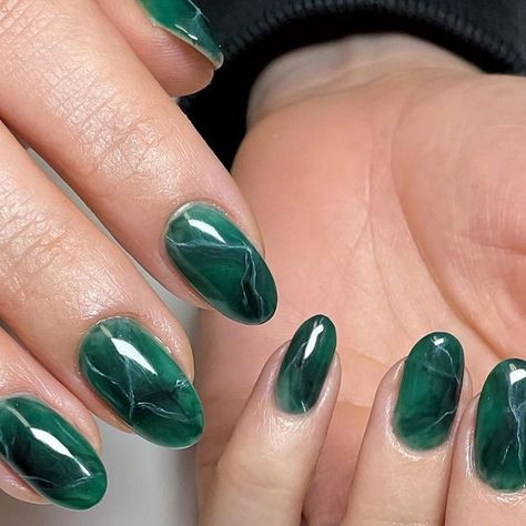 Yessenia - Gel Nail Artist ❀ on Instagram: "I’ll never get tired of creating some jade nails 🖤✨
.
.
.
.
.
.
.
.
.
.
.
.
#jadenails#jade#stonenails#greennails#luckynails#japanesegelnails#roundnails#pdxnails#trendnails#jadestone" Dark Jade Nails, Jade Nails Short, Jade Nails, Foundation Swatches, Quartz Nail, Green Nail Designs, Artist On Instagram, Green Nails, Nail Artist