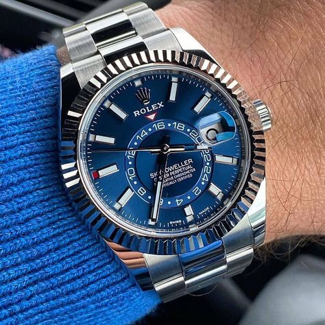 @wristorgasm’s Instagram post: “// #wristorgasm // The most requested Dial. Amazing Blue skydweller. Cop or drop? ——————— 📸 @flywatch ⌚️ Rolex Sky-Dweller 326934 . . . .…” Rolex Sky Dweller, Rolex Blue, Apple Watch 3, Thick Chain Necklace, Rolex Submariner No Date, Submariner Date, Sky Dweller, Trash Can For Car, Rolex Men