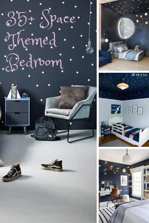 Space Themed Bedroom Paint Colors, Stars Themed Bedroom, Planet Bedroom Ideas, Space Teenage Bedroom, Outer Space Rooms, Nasa Themed Bedroom, Space Room Inspiration, Universe Room Ideas Bedrooms, Outer Space Room Ideas