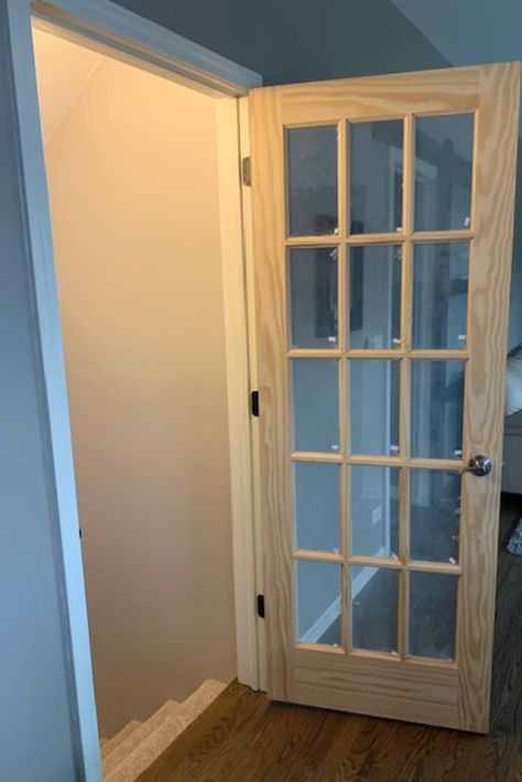 A French door creates openness and an inviting feeling to your finished basement. Glass Door Basement, Glass Door To Basement, French Door To Basement, Glass Basement Door, Basement French Doors, Basement Door Ideas, Door To Basement, Basement Exterior, Walkout Basement Patio