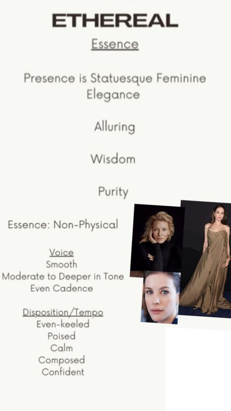 Ethereal Dramatic Classic, Natural Essence Style, Angelic Style Essence, Essences Style, Angelic Essence, Corp Goth, Kibbe Types, Ethereal Essence, Style Analysis