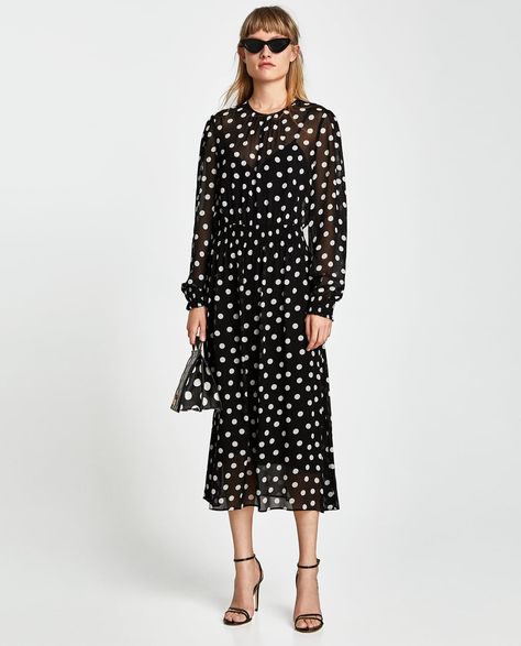 Image 1 of POLKA DOT DRESS from Zara Tailored Dress For Work, Best Places To Buy Dresses, Places To Buy Dresses, Cute Dresses For Work, Zara Polka Dot Dress, Womens Polka Dot Dress, Work Outfits Frauen, Formal Dresses Australia, Polka Dot Shirt Dress