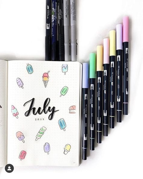 July Bullet Journal Ideas, July Bullet Journal, Summer Outside, Bullet Journal Cover Page, Feels Like Summer, Ice Cream Theme, Bullet Planner, Bullet Journal Ideas, Bullet Journal Aesthetic