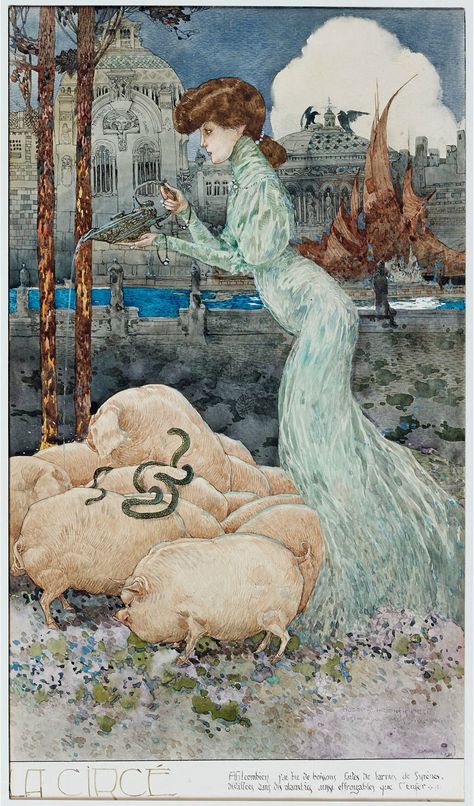 Circe 2 by Gustave Adolphe Mossa Rubaiyat Of Omar Khayyam, Illustration Kunst, Edmund Dulac, 동화 삽화, Fairytale Illustration, Illustration Vintage, Fairytale Art, Art Et Illustration, Arabian Nights