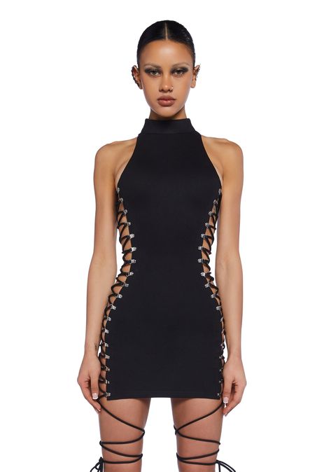 base Lace Up Dress, Tripp Nyc, High Fashion Outfits, Black Doll, Mock Neckline, Black Bodycon Dress, Rave Outfits, Club Dresses, Bodycon Mini Dress