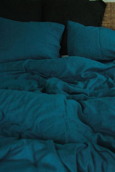 Teal Duvet, Teal Duvet Cover, Unique Duvet Covers, Washed Linen Duvet Cover, Sea Blue Color, Boho Duvet Cover, Boho Duvet, Blue Duvet, Luxury Duvet Covers