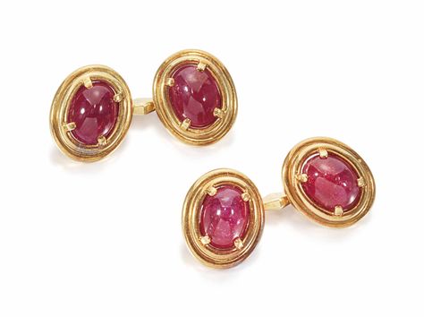 RUBY CUFFLINKS, CARTIER | cufflinks, buttons & studs, ruby | Christie's Cartier Cufflinks, Ruby Cufflinks, Cartier Vintage, King Edward Vii, King Edward, Square Cut, Oval Cabochon, Elegant Style, Cartier