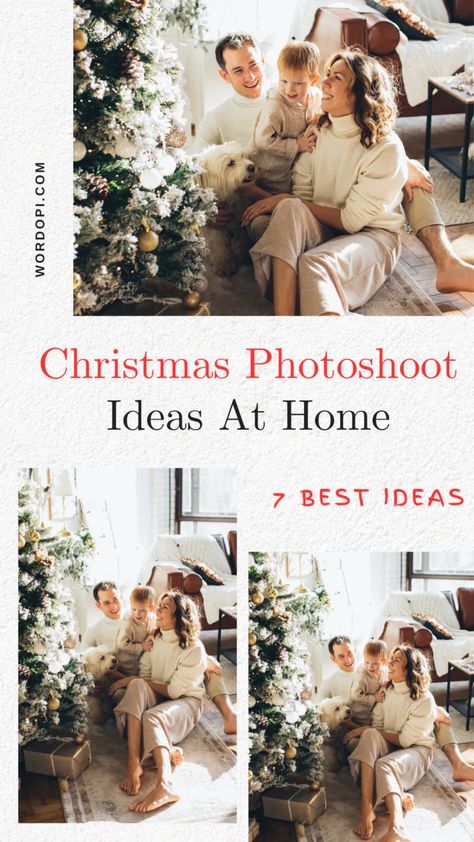 Poses For Family Christmas Pictures, Lifestyle Holiday Photography, Diy Home Christmas Photoshoot Family, At Home Diy Christmas Photoshoot, Holiday Pictures At Home, Easy Holiday Photo Ideas, Christmas Pictures On Couch, Indoor Xmas Photoshoot, Easy Diy Christmas Photo Shoot