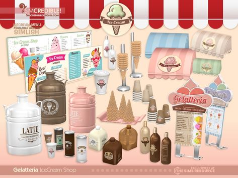 The Sims Resource - Gelatteria Goodies Strawberry Clothing, Sims 4 Restaurant, Ice Cream Sign, Furniture Cc, Ice Cream Decorations, Sims 4 Kitchen, Sims 4 Cc Kids Clothing, Sims 4 Clutter, Cup Mockup