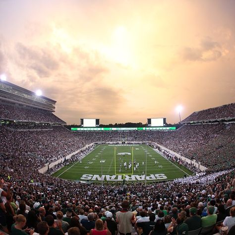 A beautiful night for football at Spartan Stadium. #MSUWMU #Padgram Msu Football, East Lansing Michigan, Michigan State Football, Msu Spartans, Lansing Michigan, College Aesthetic, East Lansing, Lansing Mi, Michigan State University