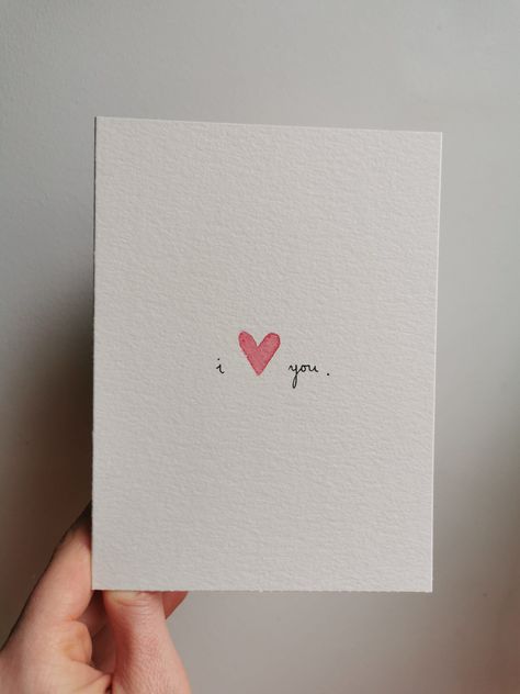 Minimalist Valentine's Card for Maximal Love! Sometimes those three words (or two words and a heart) are enough to show you care. This card is handpainted with watercolor on thick aquarel paper.  Every card is unique and might differ slightly from the one you see in the pictures.  Although the design is very simple, it is one of my all-time favorites! Specifications - A6 double postcard, folded (10.4cmx14.2cm) - watercolor 300 g paper, strong, textured - with envelope Cute Cards Aesthetic, Get Well Soon Watercolor, Handmade Valentines Card For Boyfriend, Love Letter Card Design, Cara Membuat Amplop Surat Aesthetic, Valentines Gift For Boyfriend Homemade, Valentines Watercolor Cards, Homemade Cards For Boyfriend, Letter Design Ideas Cards