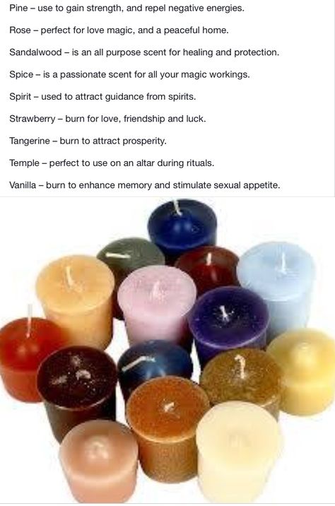 Meaning for scented candles Candle Scrying, Incense Scent Meaning, Candle Magik, Candle Magick Spells, Candle Healing, Wiccan Candle, Candle Color Meanings, Candle Meaning, Witch Spells