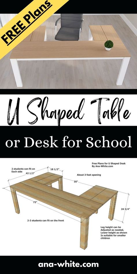 Diy U Shaped Table, Desk For School, Horseshoe Table, Workbench Plan, Project Table, Teachers Diy, Wooden Words, Outdoor Furniture Plans, Bed Plans