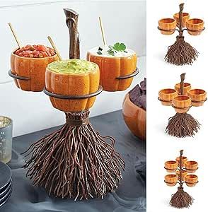 Rvikurc Halloween Pumpkin Snack Bowl Stand, Halloween Candy Bowl Collapsible Party Trays Resin Pumpkin Bowls on Broom for Party Serving Cupcake Dessert, Halloween Party Decorations (3 Pumpkin Bowls) Snack Halloween, Buffet Halloween, Snack Rack, Pumpkin Snack, Halloween Brooms, Halloween Buffet, Halloween Candy Bowl, Fruits Decoration, Dulces Halloween