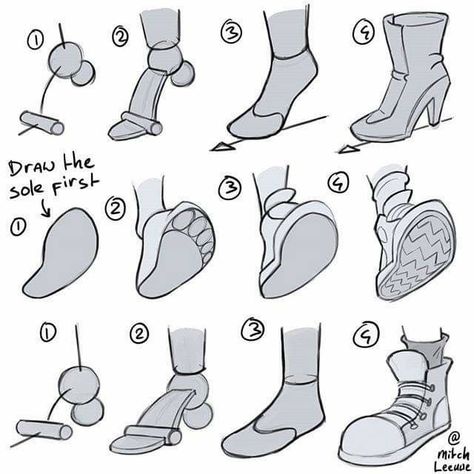 Cartoon Shoes Drawing, Drawing Tutorial Cartoon, How To Draw Shoes, Shoes Drawing Reference, Mitch Leeuwe, Feet Drawing, Cartoon Body, Drawing Things, Clothing Reference