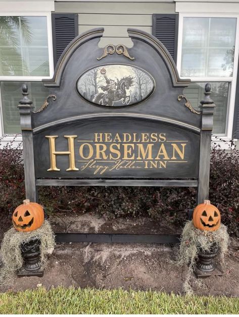 Headless Horseman Decoration, Sleepy Hallow Halloween Yard, Halloween Sleepy Hollow, Sleepy Hallow Decorations, Sleepy Hallow Decor, Sleepy Hollow Sign, Sleepy Hollow Decor, Headless Horseman Decor, Headboard Halloween Sign