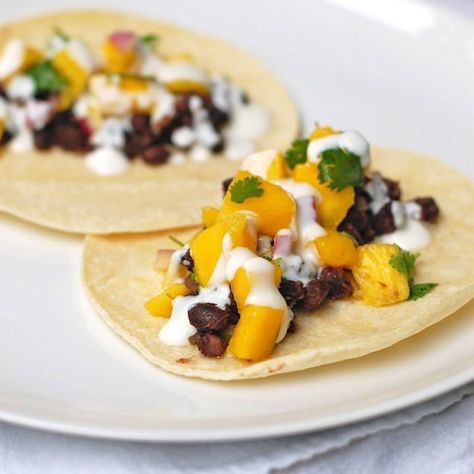 Mango Tacos, Pinch Of Yum, Black Bean Tacos, Cooking Photos, Fresh Fruit Recipes, Bean Tacos, Modern Houses, Quesadillas, The Grove