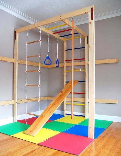 Indoor jungle gym! Doug can you add this to the basement!  Please! Indoor Jungle Gym, Diy Christmas Gifts For Kids, Basement Playroom, Build A Playhouse, Kids Basement, Indoor Gym, Kids Gym, Indoor Kids, Sensory Room