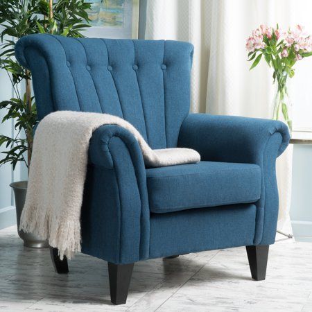 Noble House Kirby Upholstered Club Chair, Dark Blue Channel Fabric, Sofa Santai, Modern Sofa Set, Unique Sofas, Comfortable Armchair, Sofa Set Designs, Reading Chair, Contemporary Fabric, Modern Armchair