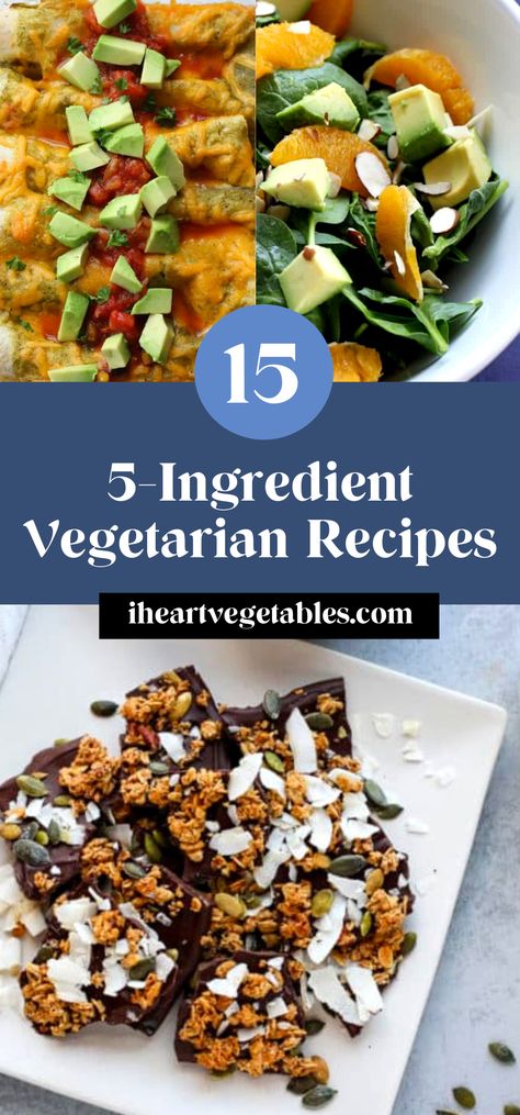 No time to cook? These vegetarian recipes are made with 5 ingredients or less! That means you can get dinner on the table in a flash. #simple #vegetarian #mealprep #whole 5 Ingredient Recipes Vegetarian, Vegetarian Mealprep, Healthy Dessert Ideas, Easy Healthy Dessert, Vegeterian Recipes, 5 Ingredients Or Less, What Is For Dinner, Easy Vegetarian Recipes, Simple Family Meals