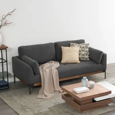 Dark Gray Couch, Dark Grey Sofa Living Room, Grey 3 Seater Sofa, Rental Makeover, Navy Living, Gray Couch, Grey Sofa Living Room, Navy Living Rooms, Living Room Designs Small Spaces