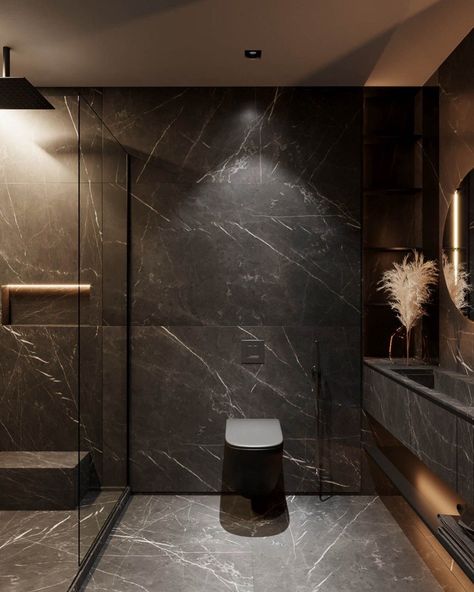 Wc Design, Bathroom Inspiration Modern, Small Toilet, Apartment Projects, Bathroom Design Decor, Toilet Design, Bathroom Design Luxury, House Bathroom, Black Bathroom