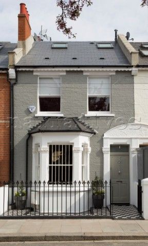 Terraced House Exterior, Victorian Front Garden, Terrace House Exterior, Victorian Homes Exterior, Victorian Terraced House, Victorian Exterior, Victorian Terrace House, House Colours, Grey House