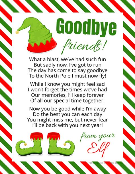 Elf On Shelf Goodbye Ideas, Elf On The Shelf Goodbye, Elf Letters Printable, Printable Elf On The Shelf, Elf Goodbye, Goodbye Note, Tradition Ideas, Elf Goodbye Letter, Goodbye Letter