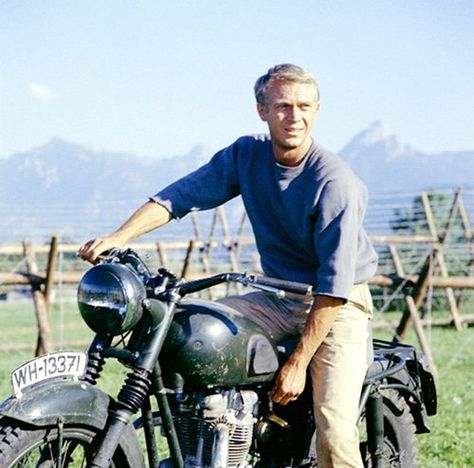 Steve McQueen and Khakis: A Photo Gallery | The Art of Manliness On Any Sunday, Escape Movie, Triumph Motorbikes, Ali Mcgraw, Robert Vaughn, Ali Macgraw, Jackie Gleason, Sundance Kid, Celebrity Prints