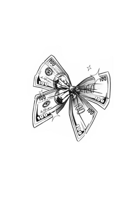 Money Idea Tattoos, Game Related Tattoos, Bow Money Tattoo, Money Bow Tattoo, 1 Of 1 Tattoo Stencil, Womens Tattoo Ideas Unique Beautiful, Money Tattoo Ideas For Women, Bow Tattoo Stencil, Bow Tattoo Ideas