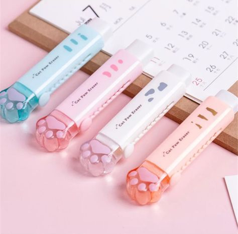 Cute Stationary School Supplies, Cute School Stationary, Kawaii School Supplies, Paw Design, Stationary School, Cute Stationary, Cute Pens, Pencil Eraser, Cute School Supplies