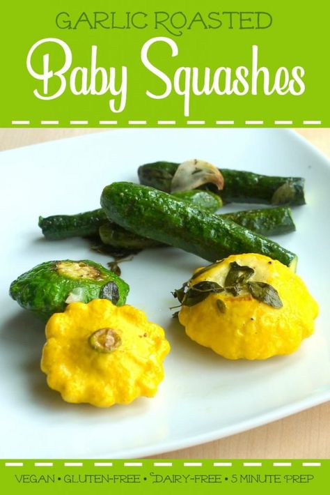 Garlic Roasted Baby Squashes are so easy to prepare; and deliciously tender and sweet!  Perfect summer side dish! #dairyfree #glutenfree #vegan #summersquash #summervegetables #summerveggies #zucchini #freshzucchini Pulse Recipes, Easy Salmon Patties, Recipes For Baby, Baby Squash, Veggie Ideas, Summer Squash Recipes, Farmers Market Recipes, Easy Vegetable, Heirloom Recipes