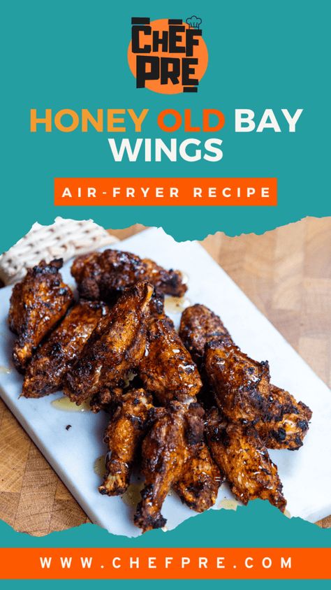 air-fryer chicken Honey Old Bay Wings, Old Bay Wings, Wings In Air Fryer, Crab Stuffed Salmon, Wings In The Oven, Garlic Shrimp Pasta, Quick And Easy Appetizers, Air Fryer Recipes Chicken, Grilled Seafood