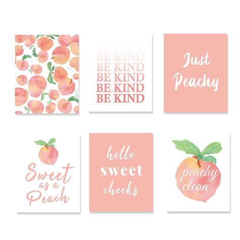 PRICES MAY VARY. 【UNFRAMED】Sweet peach fruit wall art prints - (Set of 6) - Unframed - 8x10inch 【PEACH WALL ART】 Pink fruit with inspirational quote designed make them more suitable for decoration in the kitchen, dinning room, classroom, living room, kids bedroom, guest room playroom 【HIGH QUALITY】 High definition sweet peach printed on high quality canvas. They are wrapped in a great package and you can treat it as a gift. 【PERFECT GIFT IDEA】 As its sweet design, it’s great idea for summer deco Peach Theme Nursery, Peach Room Ideas, Peach Ideas, Peach Bedroom, Peach Walls, Summer Deco, Fruit Wall Art, Pink Fruit, Peach Art