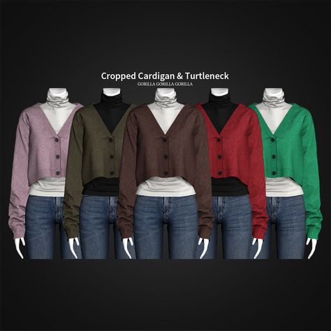 Cropped Cardigan & Turtleneck | Gorilla Gorilla Gorilla on Patreon Gorilla Gorilla, Sims 4 Tsr, Sims Packs, Cc Clothes, The Sims 4 Packs, Sims 4 Cc Folder, Normal Map, Sims 4 Characters, Sims 4 Mm