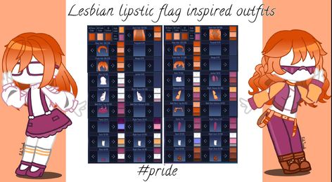 Happy pride month lesbian users! Tell me what you think or post your version of a lipstic- flag inspired outfit! Gacha Life Lesbian Outfit, Pride Gacha Club Outfits, Gacha Club Lesbian Outfit, Lesbian Flag Inspired Outfit, Gacha Lesbian Outfit, Gacha Pride Outfits, Gacha Sexuality Outfits, Gacha Club Shoes Ideas, Pride Month Outfit Ideas