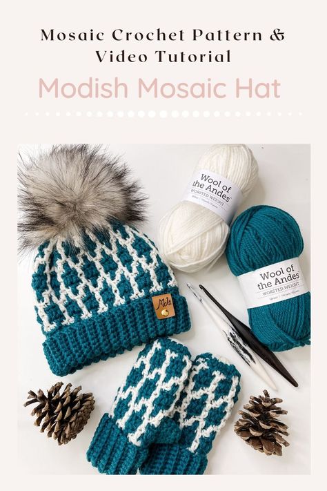 Mosaic Crochet Beanie Pattern, Mj Off The Hook Designs Free Pattern, Brianna K Designs Crochet, Mj Off The Hook Designs, Crochet Mitts, Crochet Caps, Crochet Mittens Free Pattern, Crochet Mosaic, Crochet Mittens Pattern