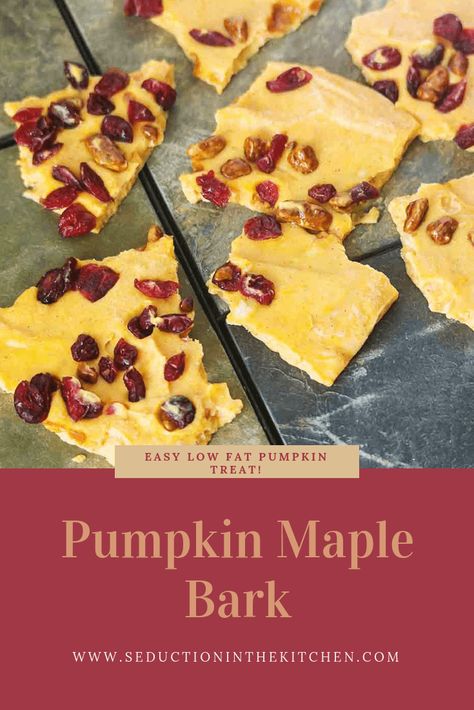 Are you looking for a pumpkin spiced snack? How about a healthy pumpkin snack? Pumpkin maple bark is an easy, low-fat snack recipe. The secret ingredient to this bark recipe is Cabot vanilla bean Greek yogurt! This pumpkin spiced recipe will be your favorite snack! | SeductionInTheKitchen.com #pumpkinweek #sponsored #pumpkin #pumpkinspice #greekyogurt #healthyrecipe Pumpkin Spice Snack, Pumpkin Snack, Low Fat Snacks, Yogurt Bark, Pumpkin Spice Recipe, Bark Recipe, Healthy Pumpkin, Secret Ingredient, Favorite Snack