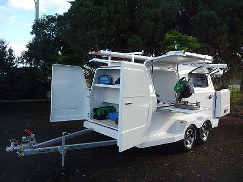 Work Trailer (350 Tradesman) - Work and Play NZ Ltd Workshop Trailer, Welding Trailer, Van Shelving, Camping Trailer Diy, Trailer Organization, Work Trailer, Stock Trailer, Mobile Workshop, Van Racking