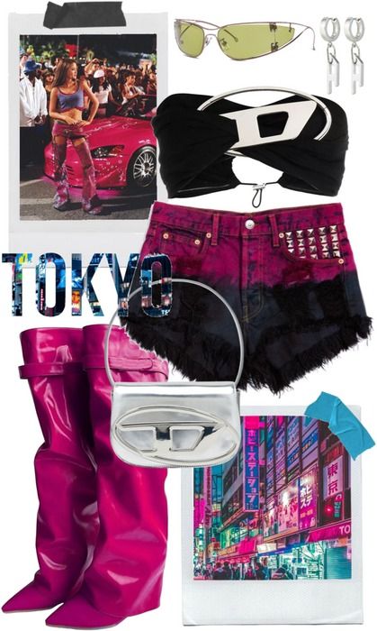 tokyo drift inspired Outfit | ShopLook Tokyo Drift Fashion, Tokyo Drift Outfits, Diesel Sunglasses, Race Outfit, Tokyo Drift, Tokyo Fashion Week, Tokyo Night, Strapless Crop Top, Tokyo Fashion