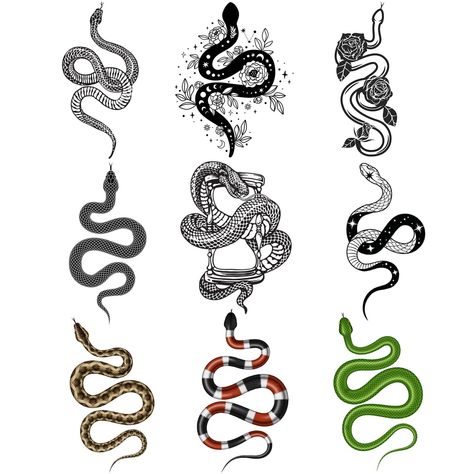 (Ad) Realistic Snake Temporary Tattoos - 3 Sheets 9 Design 3D Snake Stickers Fake Tattoos Snakes for Kids Snake Tattoos for Women Men Adult Green Rose Flower Star Hourglass Body Art Forearm Arm #tattooideasarm Snake Tattoos For Women, Snakes For Kids, 3d Snake, Cousin Tattoos, Milk Snake, Snake Tattoos, Japan Tattoo Design, Japan Tattoo, Cold Cream