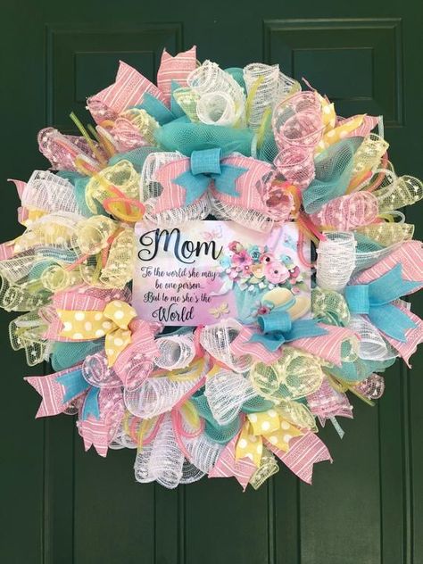 Uploaded from Pinterest Valentine Sensory, Spring Deco Mesh Wreaths, Spring Mesh Wreaths, Wreaths Design, Easter Things, Chirstmas Decor, Coastal Wreath, Baby Wreath, Homemade Wreaths