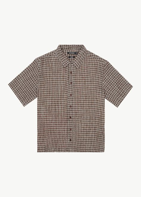 AFENDS Mens Base - Short Sleeve Shirt - Coffee Check Seersucker Shorts, Streetwear Men, Sleeveless Tee, Vintage Fits, Streetwear Men Outfits, Female Model, What I Wore, Summer Shirts, Male Model