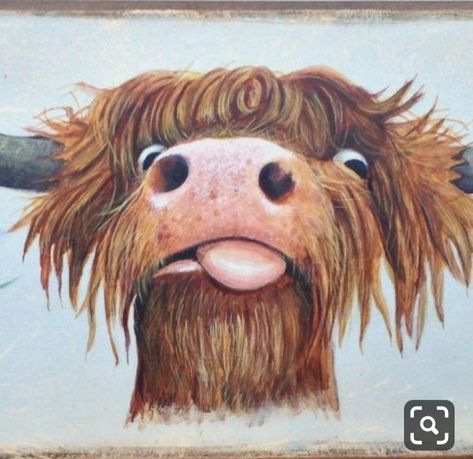 Highland Cow Painting, Farm Animal Crafts, Highland Cow Art, Funny Paintings, Cow Painting, Cow Art, Arte Animal, Animal Crafts, Whimsical Art