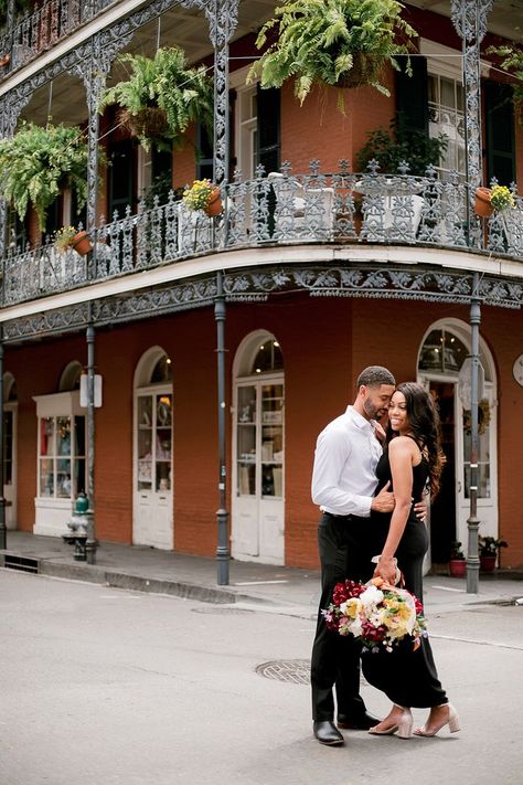 Couple walking through the french quarter in New Orleans French Quarter Engagement Photos, Nola Engagement Photos, New Orleans Wedding Photos, New Orleans Couples Photoshoot, New Orleans Engagement Pictures, New Orleans Photoshoot Ideas, New Orleans Engagement Photos, New Orleans Photoshoot, Nola Elopement