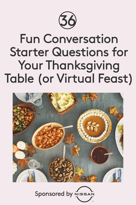 Get talking over the turkey with these funny conversation starters. Tuck a Thanksgiving question under each plate or serve them up with dessert, or use these as icebreakers for your virtual, Zoom, or video call gathering. #Sponsored by Nissan #realsimple #thanksgiving #thanksgivingdecor #friendsgiving #holidaypartyideas Thanksgiving Table Talk, Thanksgiving Starters, Thanksgiving Conversation Starters, Thanksgiving Questions, Funny Conversation Starters, Holiday Trivia, Thanksgiving Tips, Daily Advice, Keep The Conversation Going