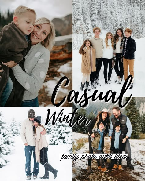 17 Coordinating Family Photoshoot Outfit Ideas Winter Edition - ljanestyle Casual Winter Family Photoshoot Outfits, Photoshoot Outfit Ideas Winter, Christmas Family Photoshoot Outfits, Winter Photoshoot Outfits, Snow Family Pictures, Winter Family Photos Outfits, Family Photoshoot Outfit Ideas, Casual Family Photos, Winter Family Photoshoot